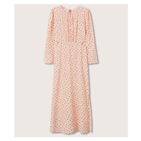 MNG Midi Dress Cut Out Daisy Floral Print Long Sleeve Pink White Womens Size XXL - Picture 15 of 16